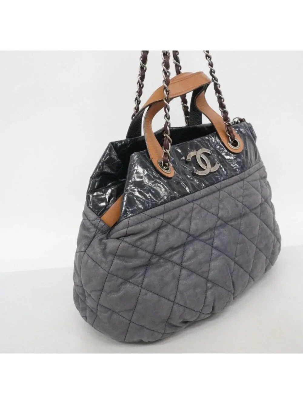 Chanel Tote Quilted in the Mix Leather Gray Silver 2-Way